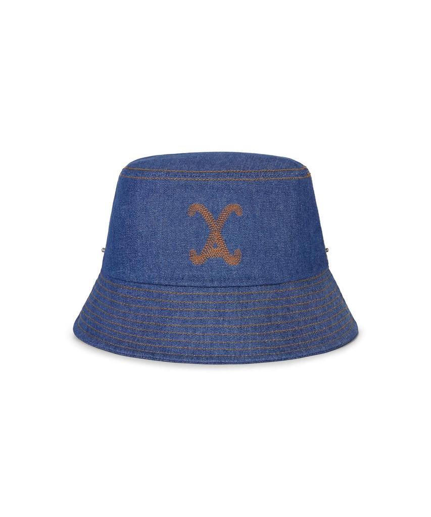Bajal Va Curved Denim Stitch Detail Bucket Hat Light Indigo