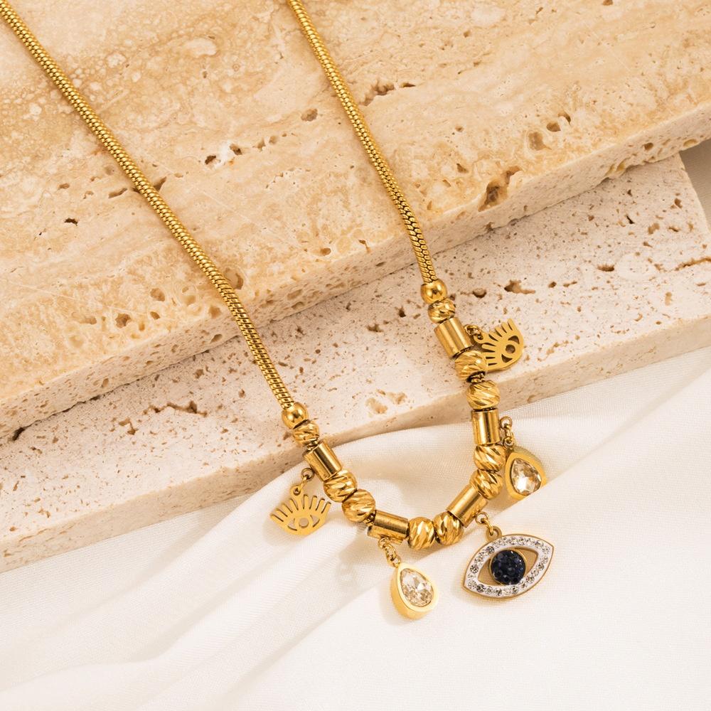 Vintage Stainless Steel 18K Gold Plated Chain Eye Star Charm Necklace for Women Jewelry Sweater Chain