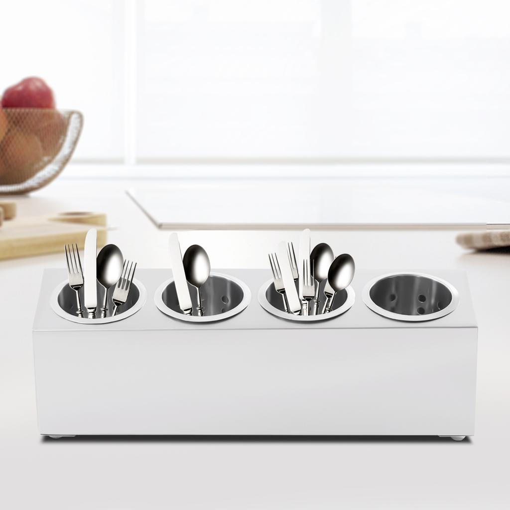 Stainless Steel Flatware Organizer Caddy, 4-Hole Utensil Holder for Kitchen, Modern Minimalist Cutlery Storage, Compact Design
