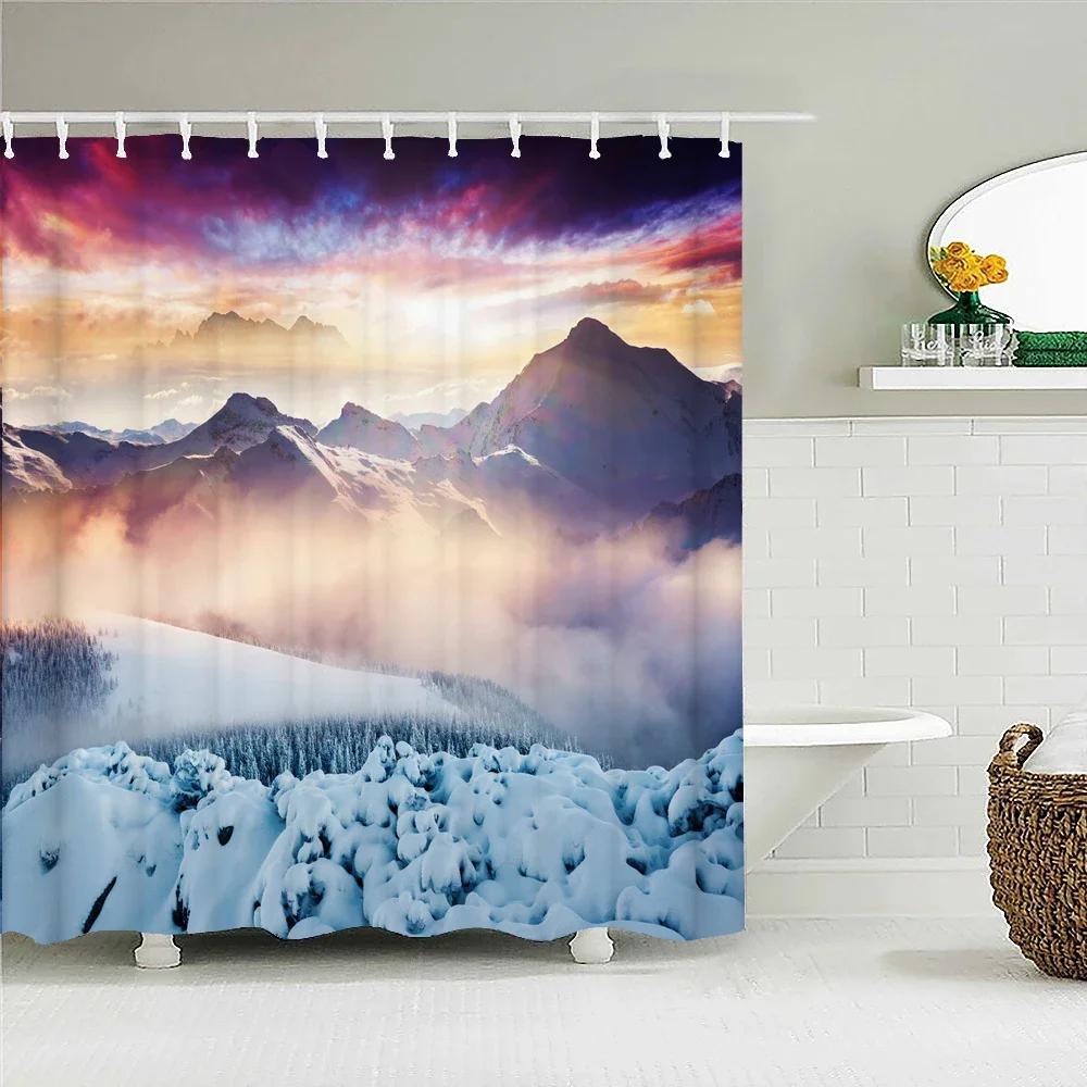 Natural landscape Snowflake Cedar Tree Shower Curtains Bathroom Curtain Frabic Waterproof Polyester Bath Curtain with Hooks