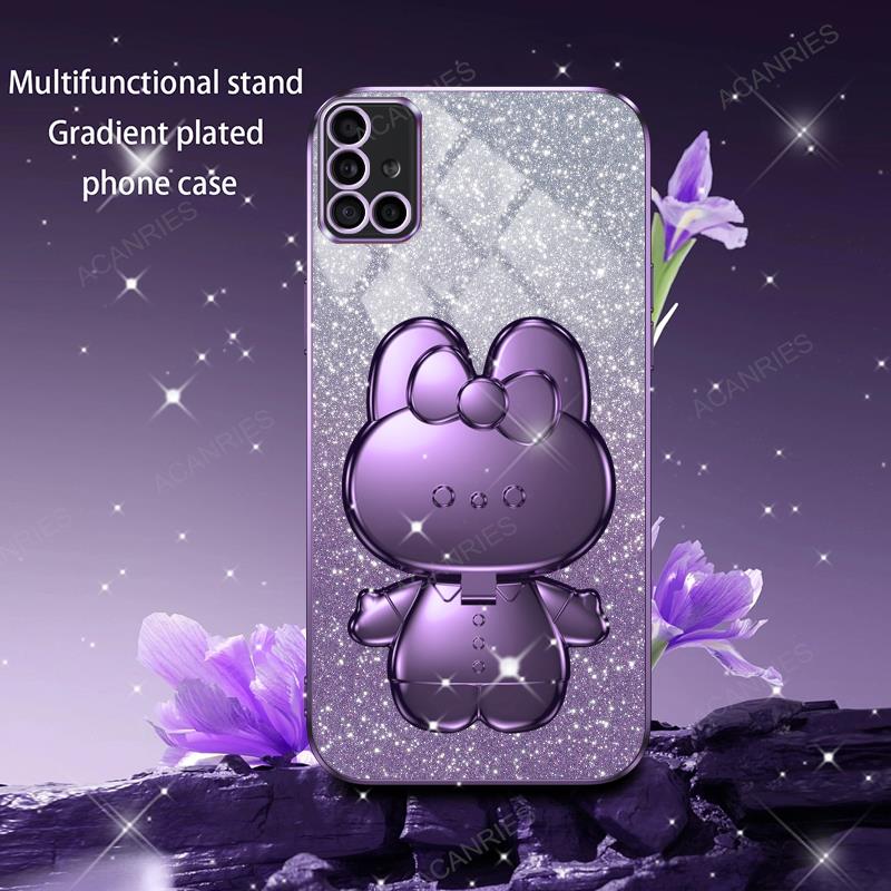 Cute 3D Rabbit Makeup Mirror Stand Plating Case For Samsung Galaxy A71 A51 4g A03s A31 A21s Protect Back Cover A 71 51 31 21s 03