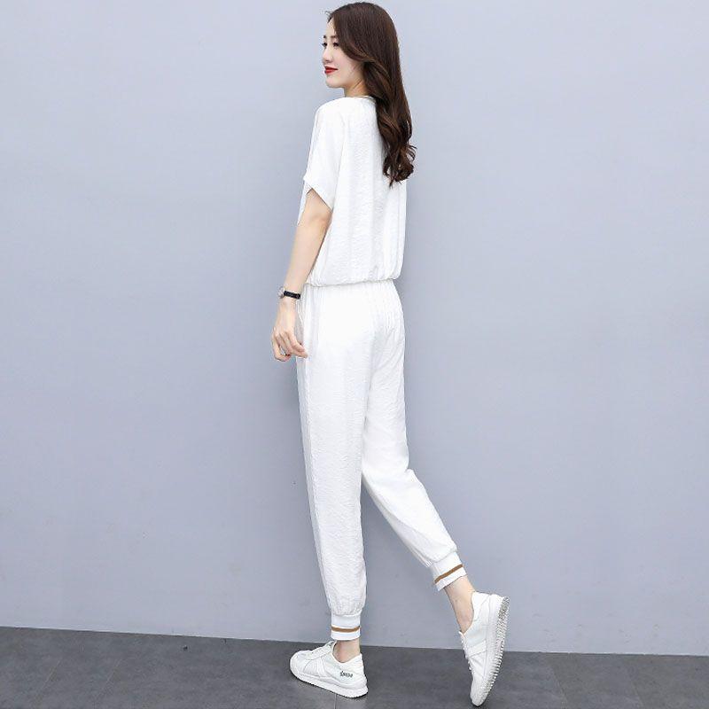 Moda Estiva Donna Tuta Sportiva in Seta Ghiaccio Ampia Giovanile Snellente Set Due Pezzi Abbigliamento Casual alla Moda