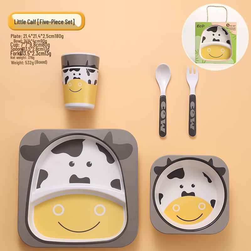 Bamboo Fiber Kids Divided Lunch Set with Spoon & Fork