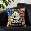 1Pc Usa 250Th Anniversary Throw Pillow Cover, Bald Eagle & Liberty Bell Patriotic Decor, American Flag Design Pillowcase For Hom