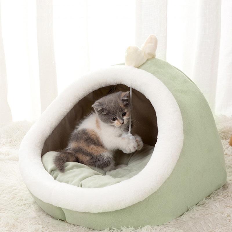 Detachable Washable Round Cat Bed, Dog Kennel, Pet Mats, Soft Cat Ear Nest Pad, Warm Basket Cushion, Sofa, Fall, Winter