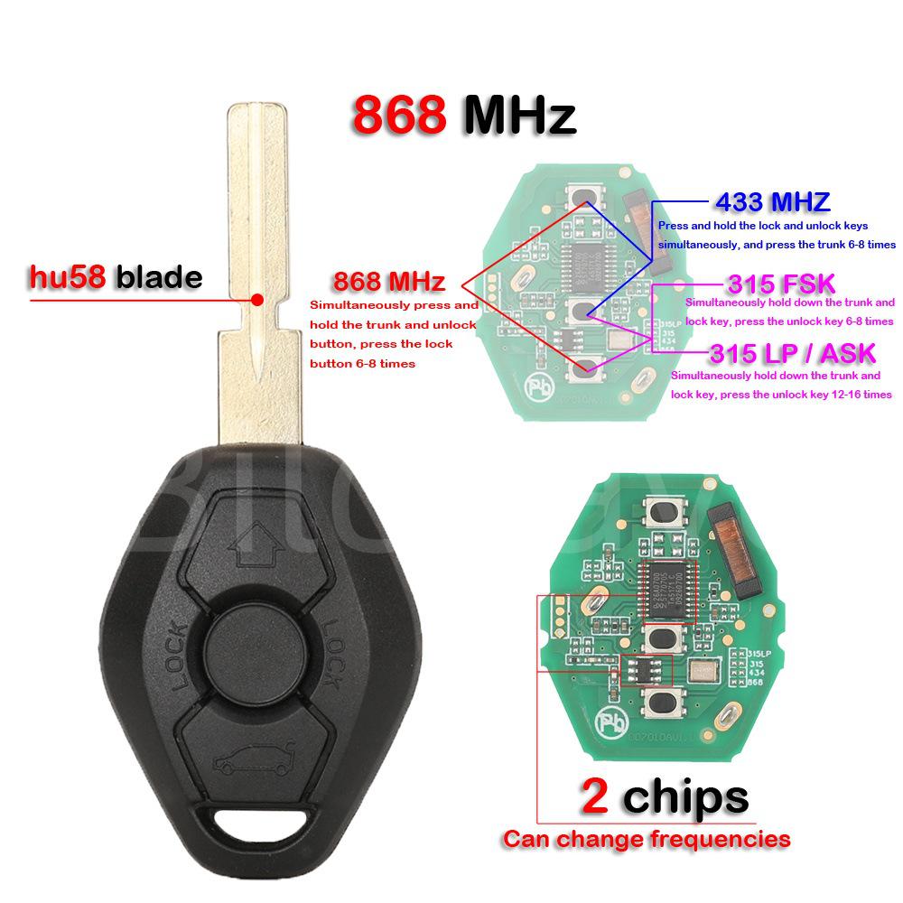 Compatible BMW CAS2 Car Key Remote Control 315/315LP/433/868MHz ID46 Dual Chip