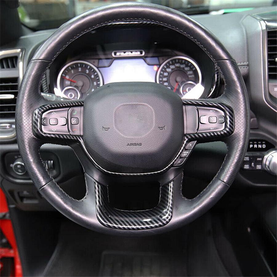 Interior Steering Wheel Frame Cover Trim For Dodge Ram 1500 2018-2022 Carbon Fiber Look