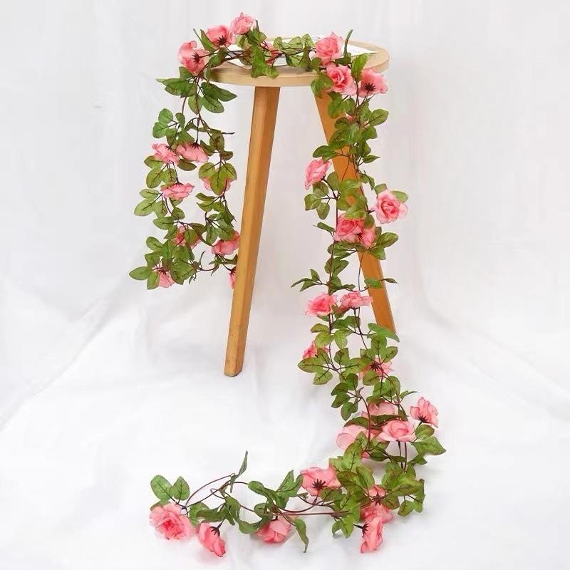 

2m/6.5ft Garland Pink Rose Vine Artificial Flowers, Silk Artificial Flowers for Wedding Arch Garden Backdrop Ceremony Decoration One size