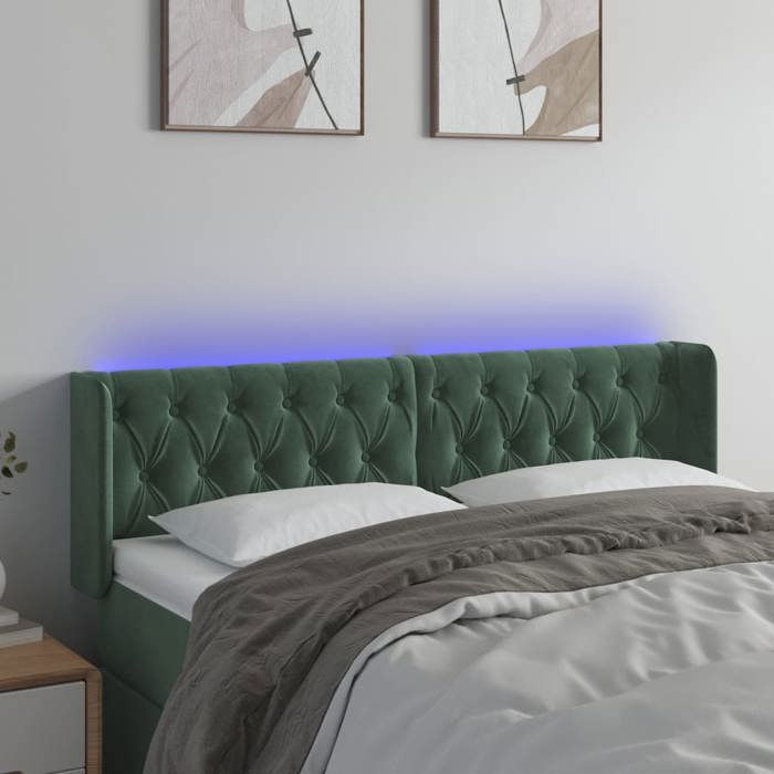 VidaXL Tête de Lit à LED Meuble de Chambre à Coucher Accessoire de Lit Double Tête de Cadre de Lit Intérieur Vert Foncé 3123629