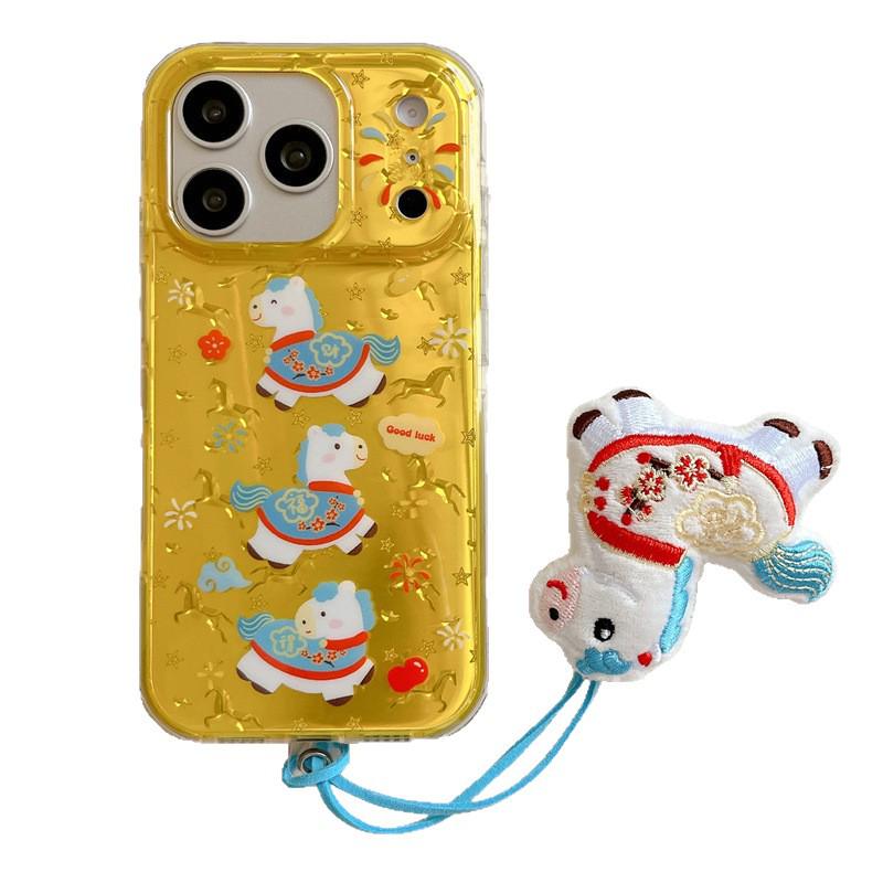 Chinese Ingot Three Little Horses iPhone 17/16 Pro Max/15/14 Trendy Phone Case