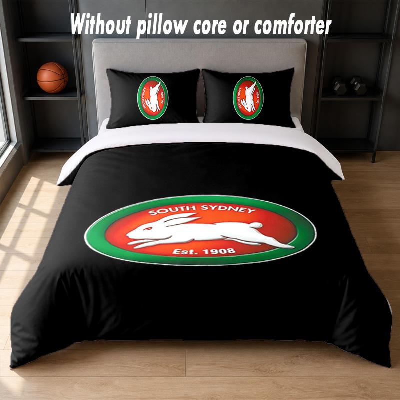 South Sydney Rabbitohs Design Set Biancheria da Letto 1 Copripiumino + 2 Federe Morbido Traspirante Biancheria da Letto per la Casa