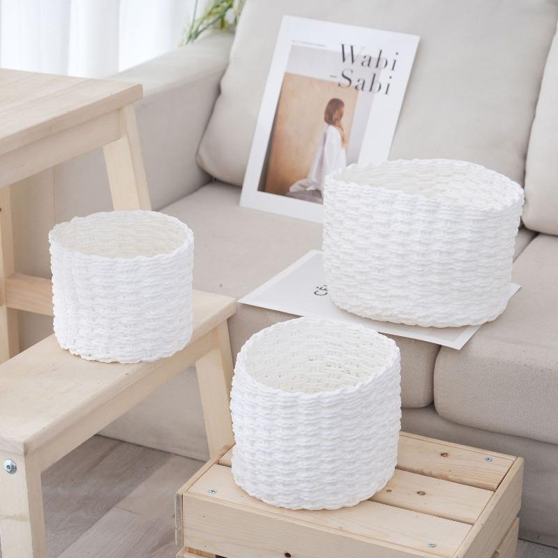 3pcs Set Cylindrical Paper Rope Woven Storage Baskets for Various Storage and Organization Scenarios Desk Cosmetic Organization