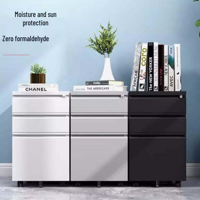 Steel Mobile Office Desk Cabinet with Three Drawers and Wheels