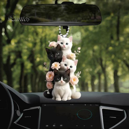 Cat Hanging Ornament Car Rearview Mirror Pendant with Lanyard Easy To Hang Adorable Appearance Cat-Shaped Xmas Tree Pendant