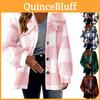 Button Plaid Pattern Front Teddy Coat Peplum Long Sleeve Winter Warm Coat Womens