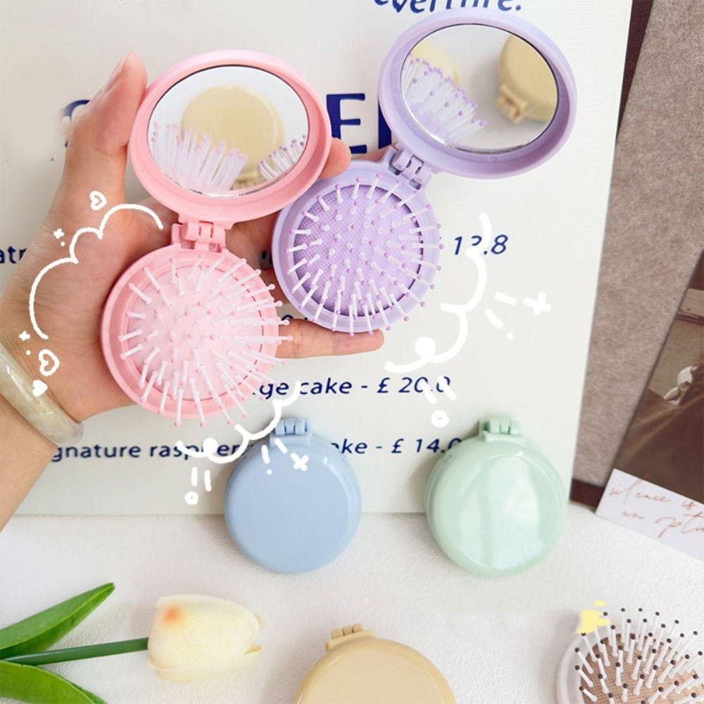 4Pcs Round Folding Air Bag Comb Dual Use Pocket Hair Brush Portable Makeup Mirror with Comb  Travel