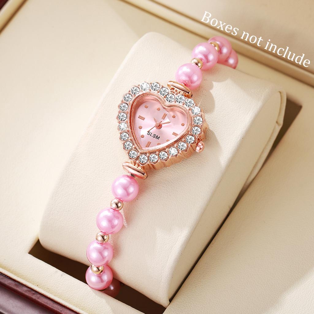 Mode Herz Zifferblatt Damenuhr Imitationsperlen Armband Quarz Armbanduhren Reloj Mujer