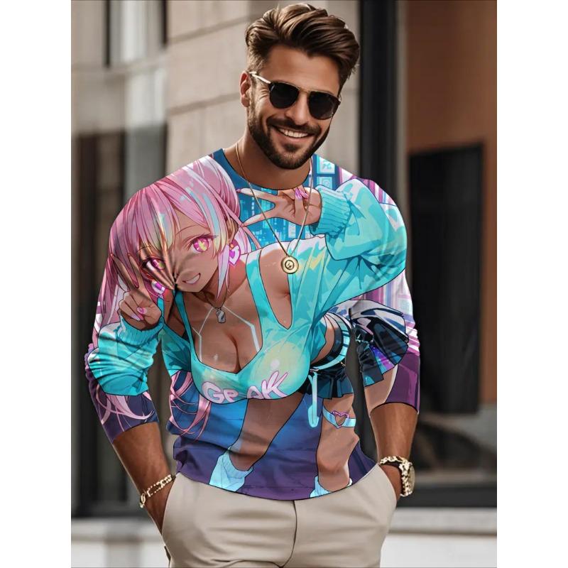 Autumn Men's Long sleeves T-shirt anime beauty sexy 3D printed casual loose Long sleeved T-shirt men's clothing tops