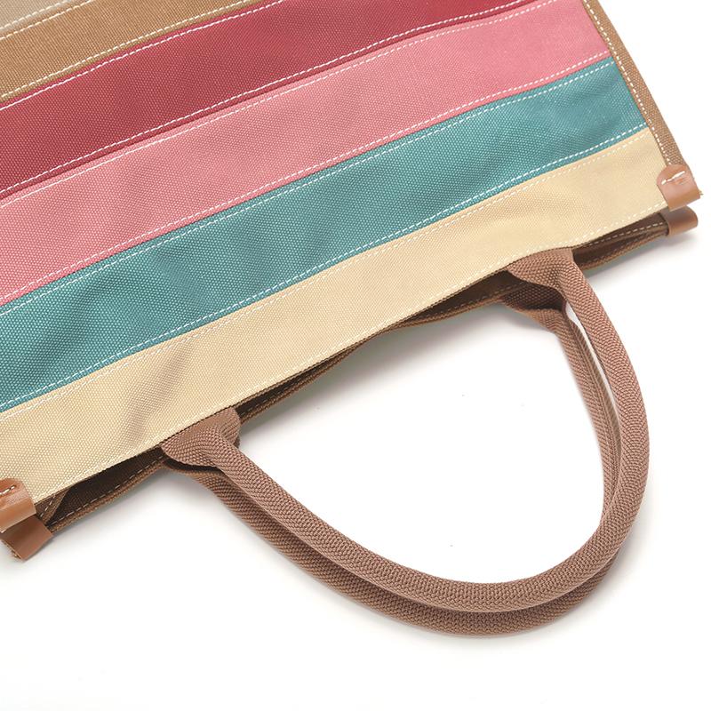 Vintage Striped Canvas Bag Women's Crossbody Bag Patchwork Handbag