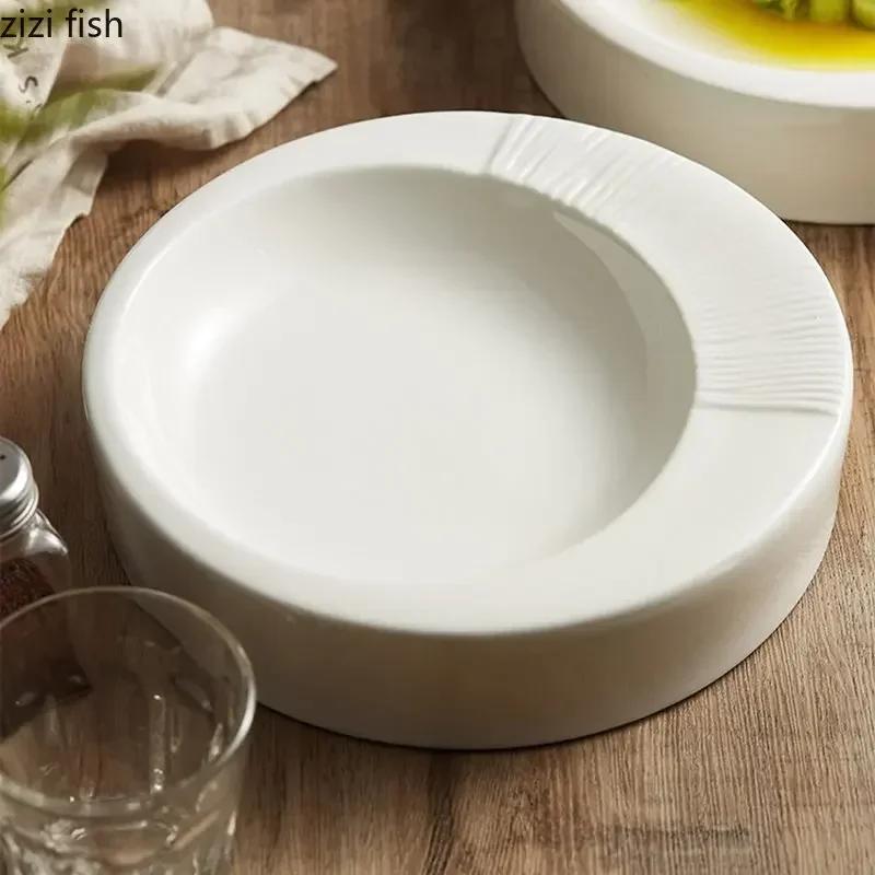 Ceramic Dinner Plate Restaurant Circular Thick Soup Plate Salad Plate Dessert Dish Snack Dish Pasta Plates Solid Color Tableware