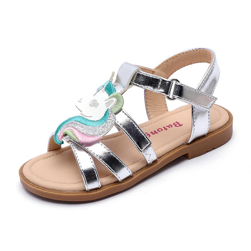 Sandals Soft Soles Foreign Style Summer Embroidered Unicorn Velcro Shoes Little Girls Daily Kids Sandals Causal