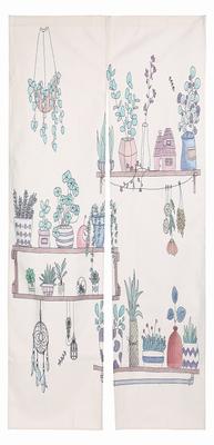 Stylish Long Nordic with Cute Tension Room Dressing Privacy Curtain 4 Curtain, 180cm, Design, Botanical, Natural, Green, Planter, Design, Rod,