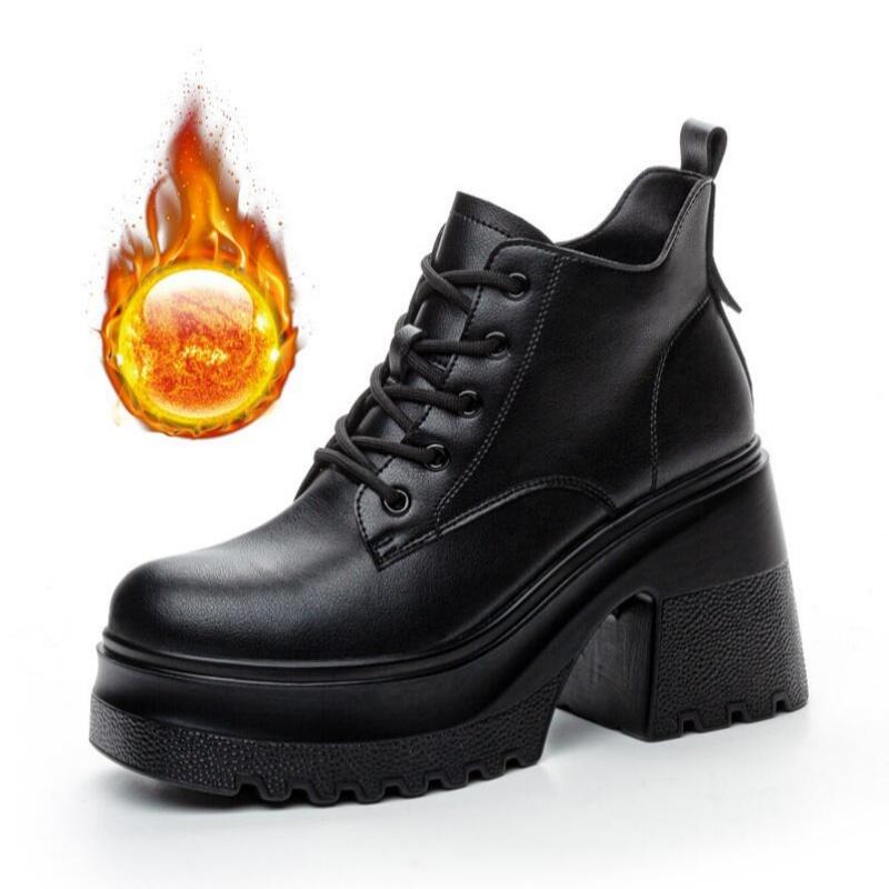 New 10Cm Genuine Leather Women Spring Knee High Platform Booties Winter Fashion Autumn Plush Thick Soled Fashion Shoes