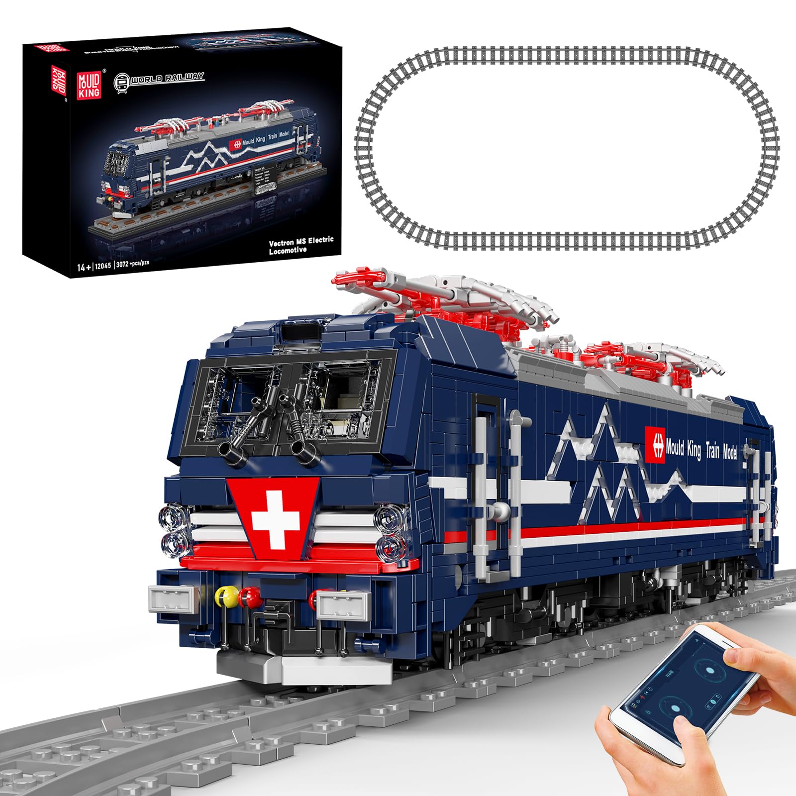 

Mould King 12045 Electric Locomotive Model Building 3072 APP Remote Control RC Railway Building Toy for Teens Perfect for Collections Gifts Blocks,