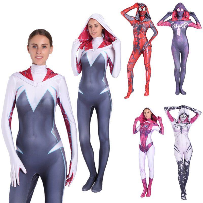 Stacy Spider Gwen Costume Venom Cosplay Girl Women Spiderman Halloween Jumpsuit