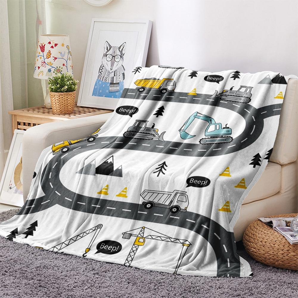 1Pc Cute Vehicle Print Flannel Blanket, High Quality Comfortable for All Seasons, Home Decor, Warmth and Comfort, Perfect for Christmas Gifts W45