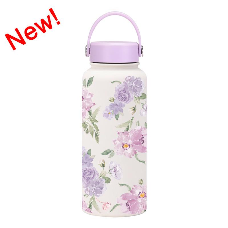 1L Thermos Cup Large Capacity Wide Mouth Portable Vacuum Sports Kettle Outdoor Printing Water Cup Female