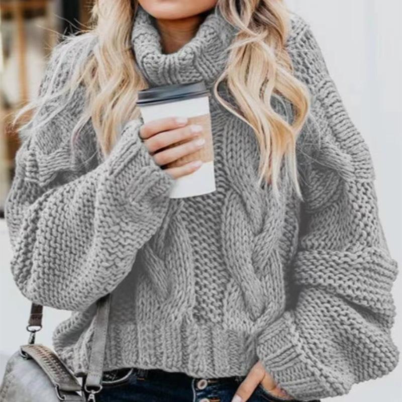 Nuovo Maglione Pullover da Donna con Scollo Alto 2026, Lavorazione a Treccia Spessa, Vestibilità Larga, Manica Lunga, Maglione Invernale per Uso Casual