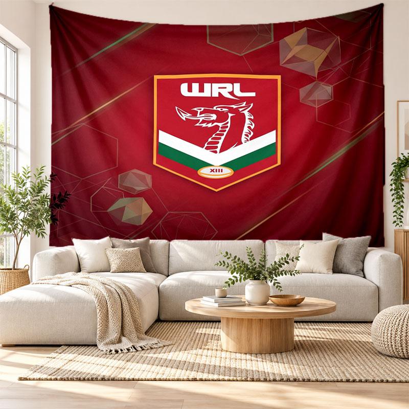 Wales Rugby Wandteppich, Wandbehang aus weichem Stoff, Dekorative Kulisse für Schlafzimmer Heimwandkunst