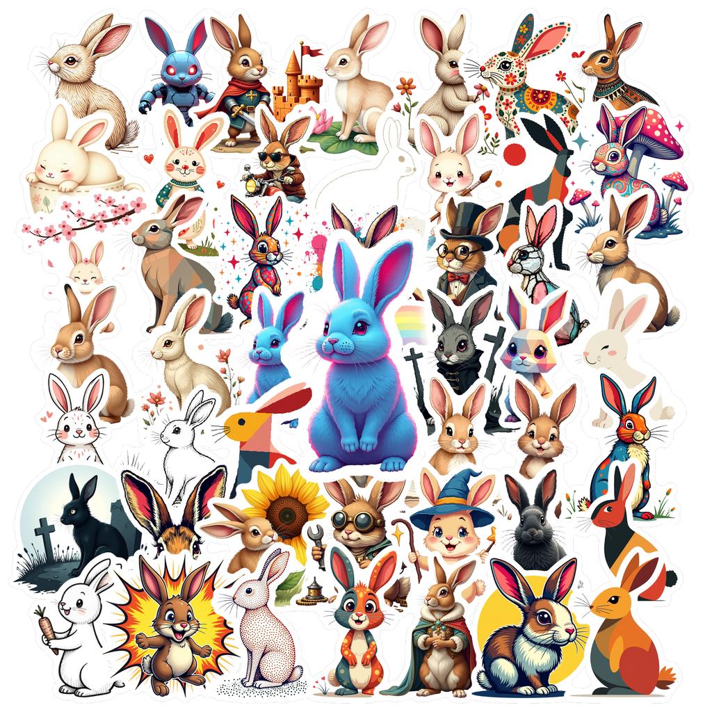 35-50pcs Cute Bunny Sticker Rainbows Mushrooms Waterproof Graffiti Easter Decorations Diy Luggage Laptop Cup Phone Diary Book