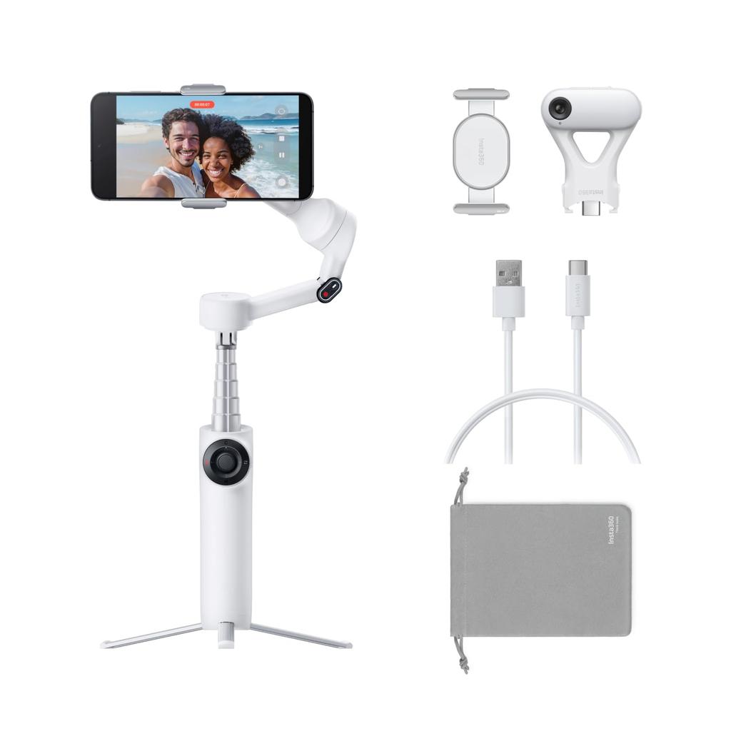 Insta360 Flow 2 Plus AI Tracker Kit White Foldable Smartphone Gimbal Stabilizer 3-Axis 15x Zoom Multi-Person Tracking Vlogging Travel