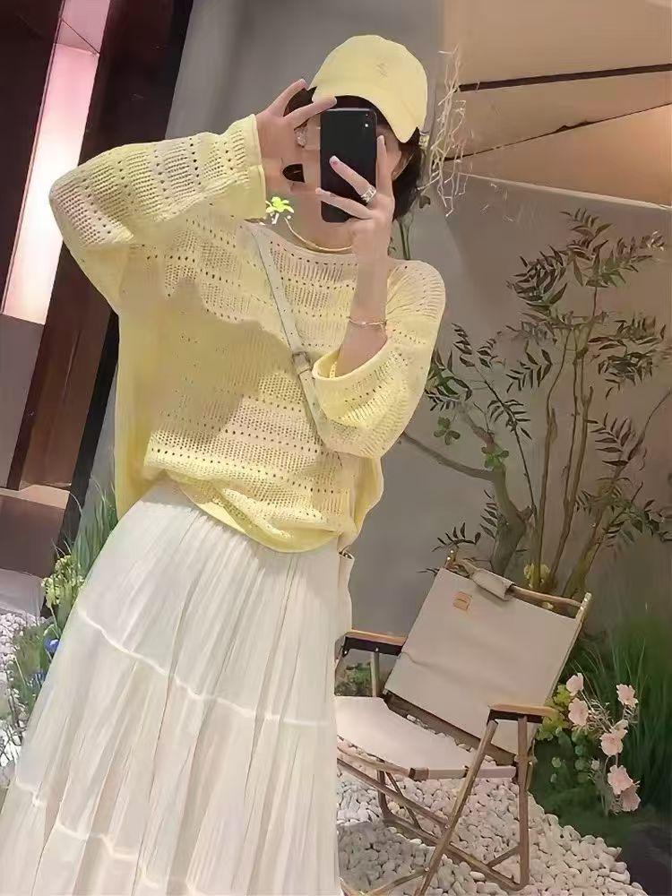 

Plus Size Women s Round Neck Color Block Striped Top - 2025 Autumn Loose Knitwear One Size (85-135 jin) жовтий