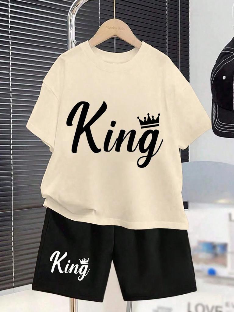 2026 Summer New Children's Set Short Sleeve Shorts Letter Print Crew Neck T-Shirt Comfortable and Soft