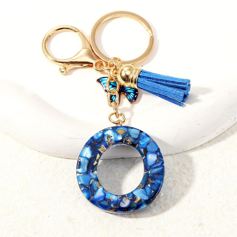 1Pcs 26 Initials Alphabet Butterfly Tassel Pendant Blue Glazed Stone A To Z Letter Keychain Car Keyring Women Jewelry Gifts A15