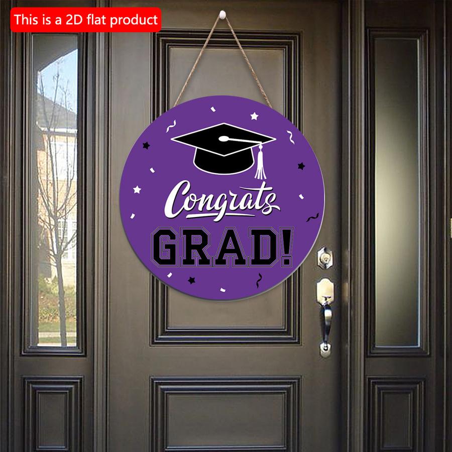 2D flat 20*20cm 1pc Simple and atmospheric style Purple Graduation Wall Hanging Decor, Bachelor's Cap pattern high quality Round Wood Art Plaques Sign