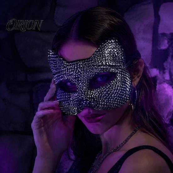 Luxury Rhinestone Costume Mask Full Halloween Mask, Sparkling Skull And Cat Face Carnival Adjustable Elastic Straps for Theme Dances