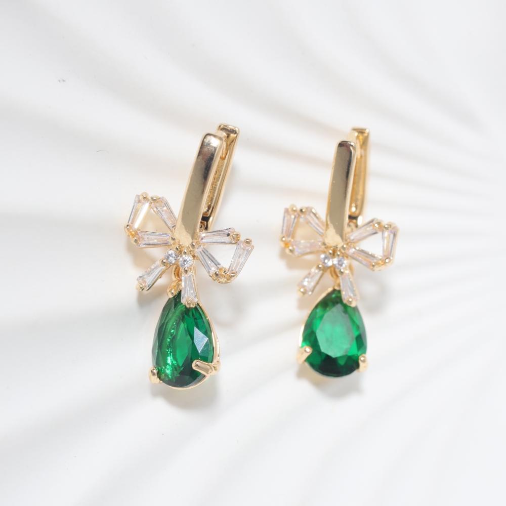 1 Pair Fashion Bow with Water Drops Zirconia Dangle Earrings for Women Golden Earring Jewelry Party Accessories