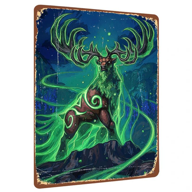 

Mystical Forest Glowing Elk Totem Metal Wall Art Nordic Mythology Home Decorative Hanging 20x30cm（7.8x11.8inch）