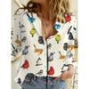 Fashion Flower Cute Cat Pattern 3D Print Women's Long Sleeves Shirt Autumn Animal Women's Holiday Shirt Women's Clothing