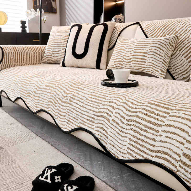 New Shu Cotton Lint Sofa Cushion Autumn And Winter  New Non-Slip Straight Row Leather Sofa Cover Cloth Towel Cross-Border