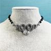 Gotisch Punk Antik Silber Doppel Schlangen Schwarz Perlenkette Halskette für Frauen Männer Halloween Party Halsband Kette Schmuck Geschenke