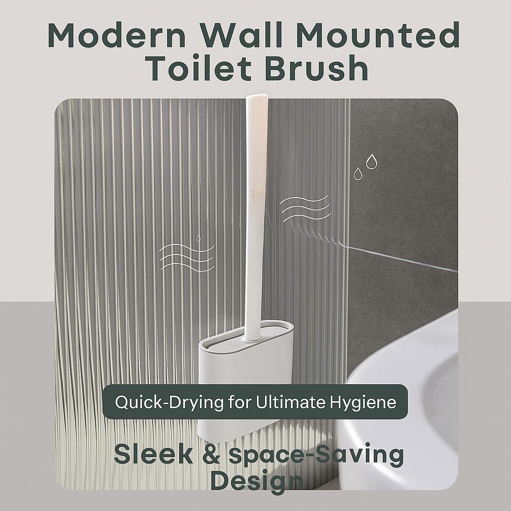 Modern Minimalist Wall Mounted Toilet Brush with Quick-drying Holder in White and Grey