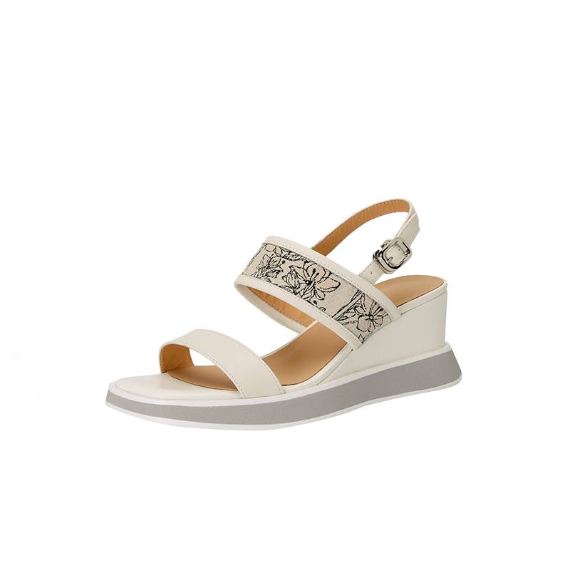 

Krazing Pot Full Grain Leather Peep Toe Thick Heels Summer Platform Wedges Embroidery Women Sandals 39 бежевий