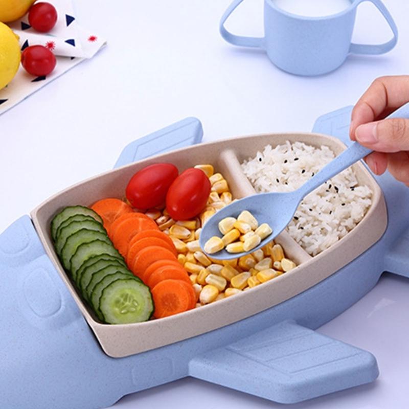 Toddler Dinnerware Set with Cartoon Tray and Cup, 5 Piece Baby Feeding Set with Spoon Fork and Chopsticks for Family Dining