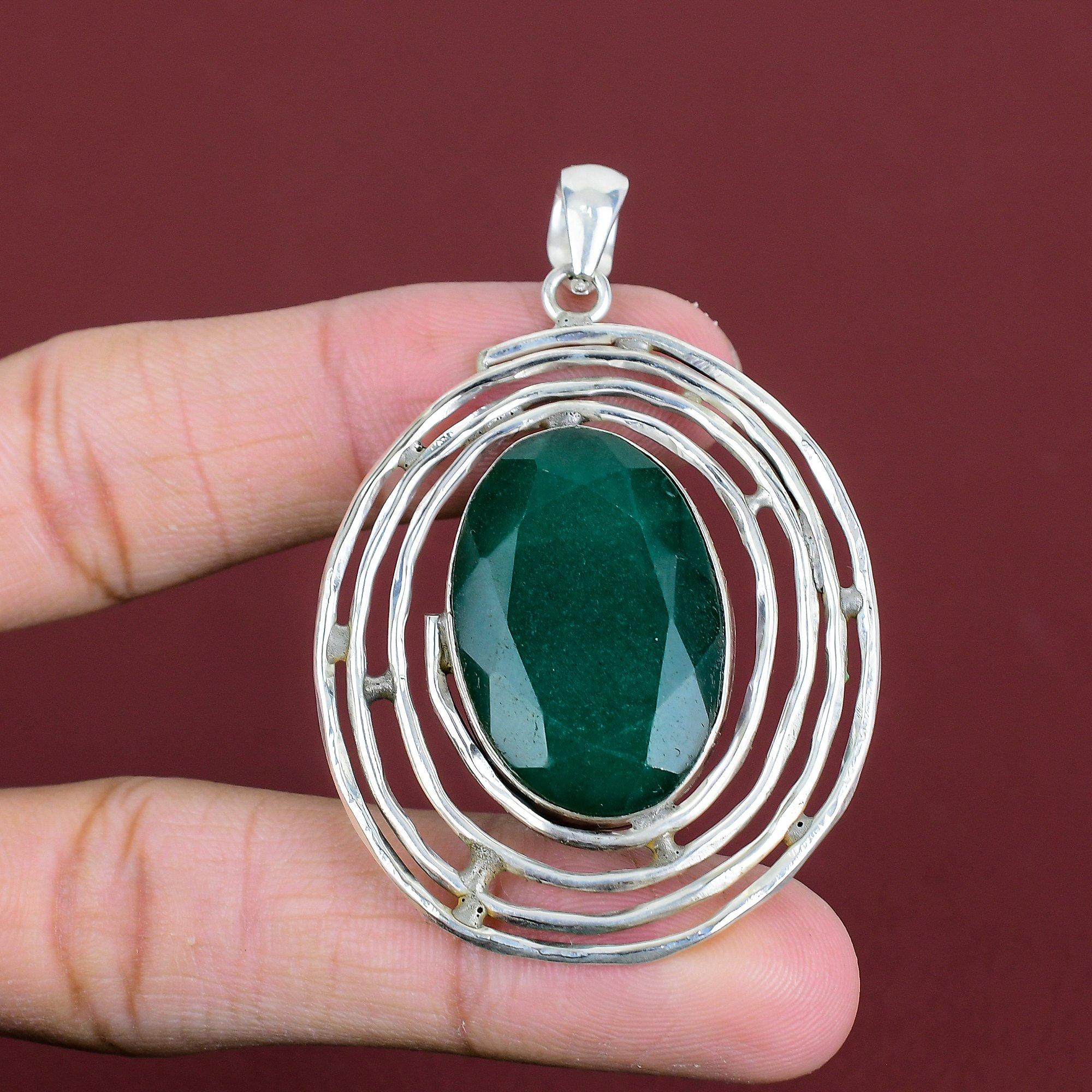 Faceted Zambian Emerald Pendant Top Quality Gemstone Pendant 925 Sterling Silver Pendant Elegant Jewelry Handmade Pendant Engagement Gifts