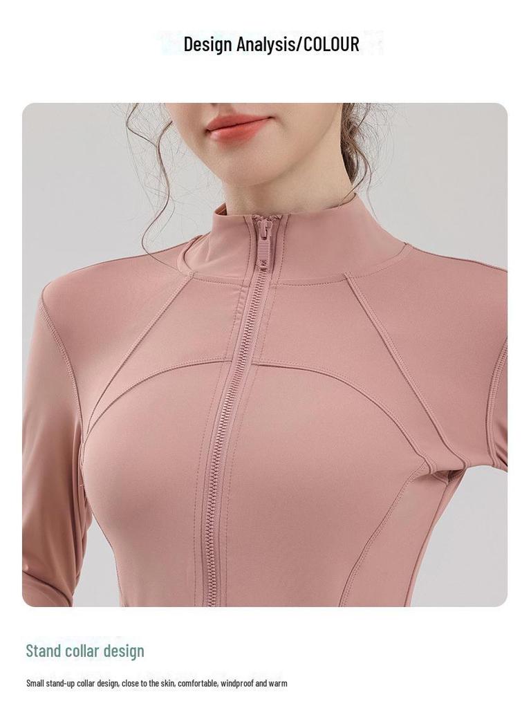 Damen Slim Fit Yoga- & Pilates-Jacke mit Stehkragen und durchgehendem Reißverschluss - Ideal zum Laufen, für Fitness und zum Radfahren.